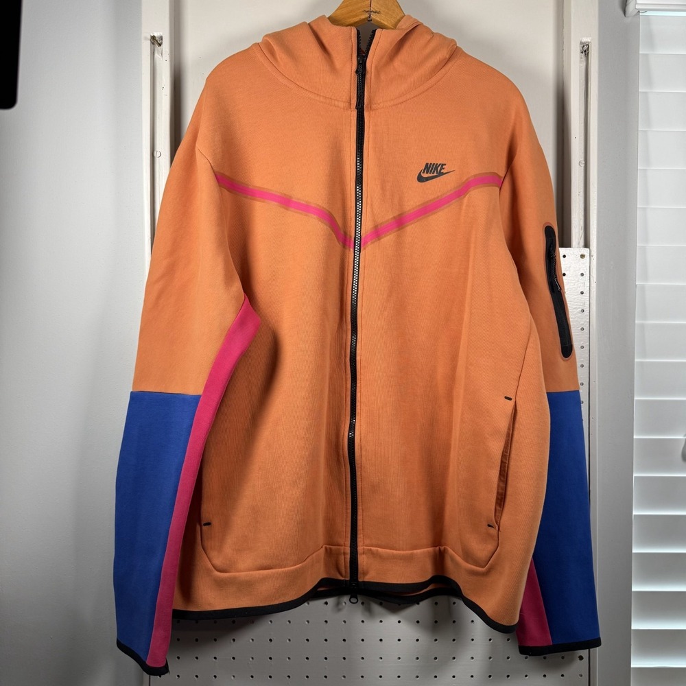 Nike Sportswear Hoodie Mens XL Orange Blue Tech Fleece Full Zip Rare Athleisure